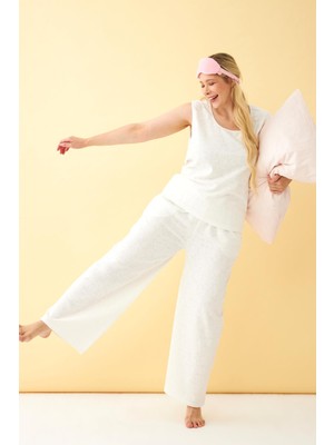 Akbeniz Kadın Ekru Keten Jakarlı Büyük Beden Alt Üst Takım