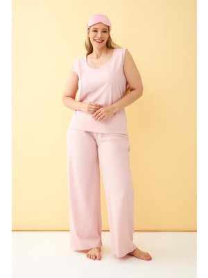 Akbeniz Kadın Pembe Büyük Beden Penye Alt Üst Takım