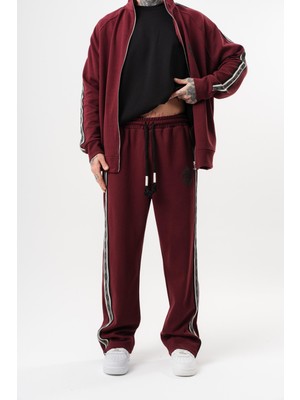 Respire Erkek Şerit Detaylı Kışlık Doubleface Baggy Eşofman Altı Bordo