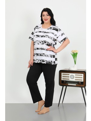 Akbeniz Kadın Büyük Beden Kısa Kol Penye Pijama Takımı Beyaz 202505