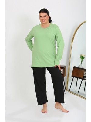 Akbeniz Kadın Büyük Beden Uzun Kol Penye Pijama Takımı Fıstık Yeşili 202408