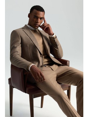 Hemington Italyan Yün Kaşmir Karışım Tütün Rengi Blazer Ceket