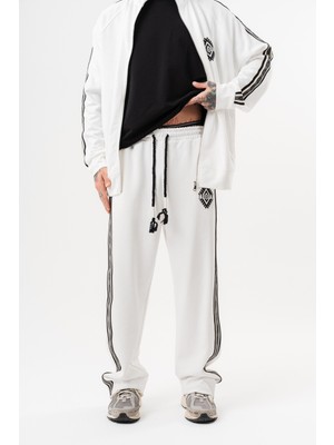 Respire Erkek Şerit Detaylı Doubleface Baggy Eşofman Altı Ekru