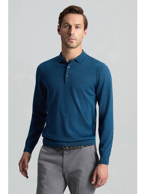 Hemington Merino Yünü Polo Yaka Petrol Mavisi Triko