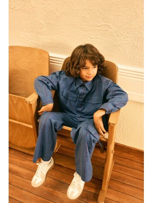 Marvy Kids Mavi Çizgili Gömlek Uzun Kol Erkek Çocuk Günlük Stil 8 - 9 Yaş