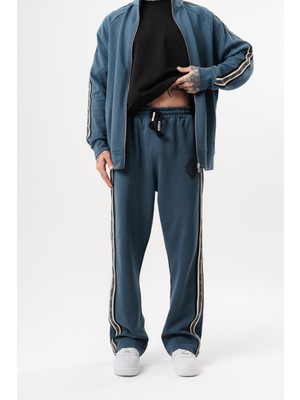 Respire Erkek Şerit Detaylı Kışlık Doubleface Baggy Eşofman Altı Petrol