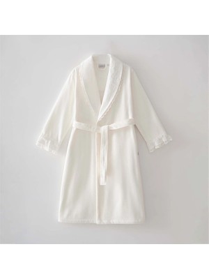 Ecocotton Paye Kadın Bornoz %100 Organik Pamuk Nakışlı Krem
