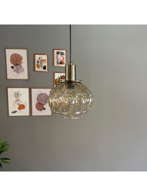 Bamyum Şila Cam Bal Rengi Tekli Avize U Eskitme Fener Başlık Retro Sarkıt Lamba Salon Aydınlatma