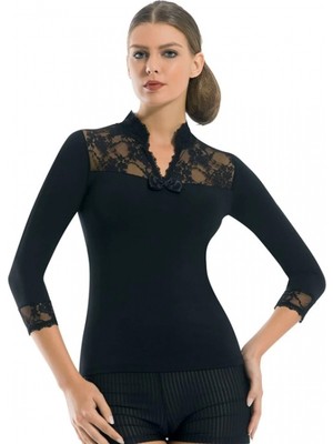 Pilelistore Geniş Dantelli Patlı Uzun Kollu Elestan Bluz  2176