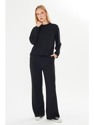 Trendhill Kadın Modal Kumaş Rahat Kalıp Eşofman Takımı Siyah 8509-S