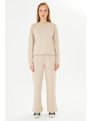 Trendhill Kadın Modal Kumaş Rahat Kalıp Eşofman Takımı Bej 8509-B