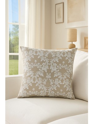 Premier Home Duck Çiçekli Kırlent Kılıfı Bej Beyaz V1 45X50