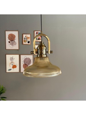 Bamyum Stark Cam Bal Rengi Tekli Avize Delikli Eskitme Başlık Retro Sarkıt Lamba Salon Aydınlatma