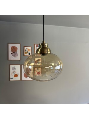 Bamyum Solvia Cam Bal Rengi Tekli Avize Kum Saati Başlık Retro Sarkıt Lamba Salon Aydınlatma