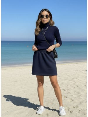 Lyvean Üç Iplik Diz Üstü Şardonlu Penye Etek