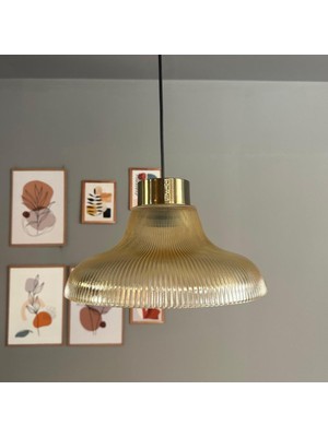 Bamyum Stark Cam Bal Rengi Tekli Avize Plafonyer Rozans Başlık Retro Sarkıt Lamba Salon Aydınlatma