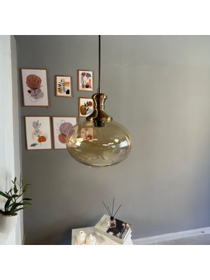 Bamyum Solvia Cam Bal Rengi Tekli Avize Eskitme Tokmak Başlık Retro Sarkıt Lamba Salon Aydınlatma