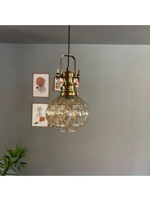 Bamyum Şila Cam Bal Rengi Tekli Avize Yeni Eskitme Başlık Retro Sarkıt Lamba Salon Aydınlatma