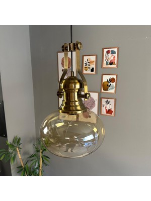 Bamyum Solvia Cam Bal Rengi Tekli Avize Retro Sarkıt Lamba Salon Aydınlatma