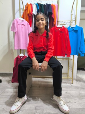 Şimo Butikunisex Çocuk Genç Polo Yaka Uzun Kol Okul Günlük Nefes Alabilen Kumaş