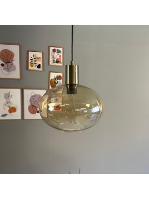 Bamyum Solvia Cam Bal Rengi Tekli Avize Kalın Eskitme Fener Başlık Retro Sarkıt Lamba Salon Aydınlatma