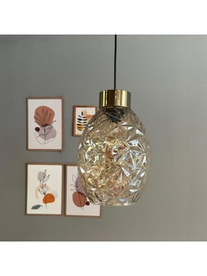 Bamyum Veltro Cam Bal Rengi Tekli Avize Plafonyer Rozans Başlık Retro Sarkıt Lamba Salon Aydınlatma