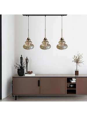 Bamyum Lily Üçlü Cam Bal Rengi Metal Çubuk Avize Ince Eskitme Başlık Retro Sarkıt Lamba Salon Aydınlatma
