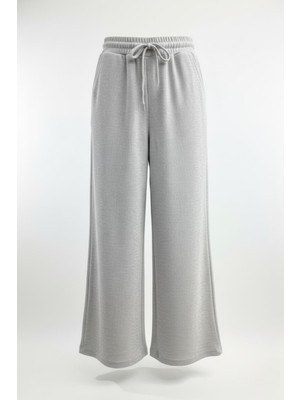 Mixray 4757 Kadın Lastikli Bol Paça Örme Dökümlü Selanik Pantalon Gri