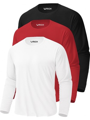 Rich Erkek Siyah-Beyaz-Kırmızı 3'lü Paket Basic Uzun Kollu Sporcu Body