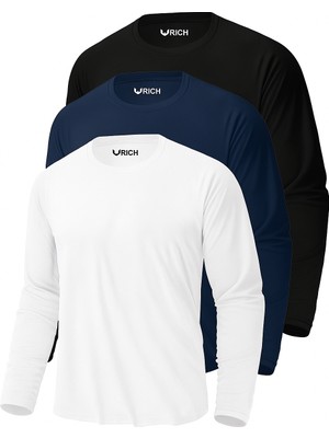 Rich Erkek Siyah-Beyaz-Lacivert 3'lü Paket Basic Uzun Kollu Sporcu Body