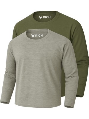 Rich Erkek Haki-Grimelanj 2'li Paket Basic Uzun Kollu Sporcu Body