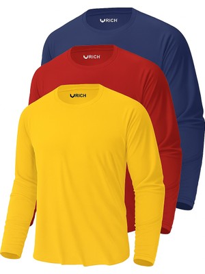 Rich Erkek Sarı-Kırmızı-Lacivert 3'lü Paket Basic Uzun Kollu Sporcu Body