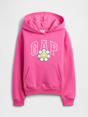 Gap Kız Çocuk Pembe Relaxed Gap Logo Kapüşonlu Sweatshirt