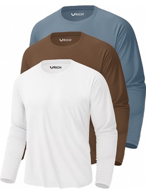 Rich Erkek Kahverengi-Indigo-Beyaz 3'lü Paket Basic Uzun Kollu Sporcu Body