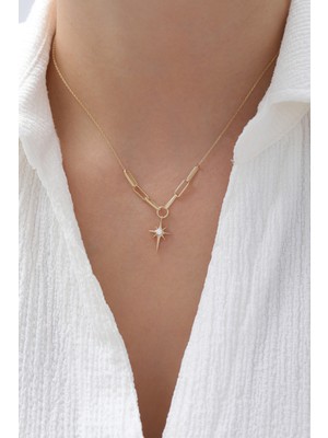 Yavuz Kuyumculuk 14 Ayar Altın Ataş Zincir Kuzey Yıldızı Kolye