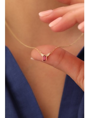 Yavuz Kuyumculuk 14 Ayar Altın Oval Taşlı Yakut Kolye