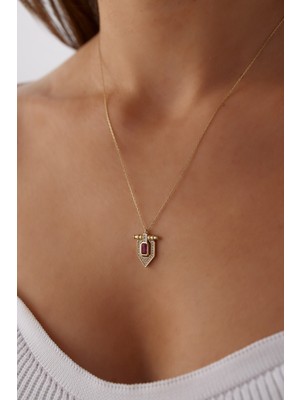 Yavuz Kuyumculuk 14 Ayar Altın Kırmızı Taşlı Kolye