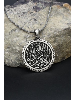 Prestige Gümüş Kelime-I Tevhid Yazlı 925 Ayar Gümüş Kolye Zincir 902388