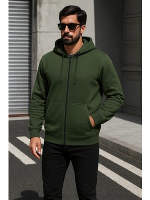 Damga Erkek Trend Kışlık Haki Oversize Sweatshirt