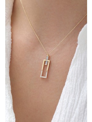 Yavuz Kuyumculuk 14 Ayar Altın Yarı Taşlı Dikdörtgen Kolye