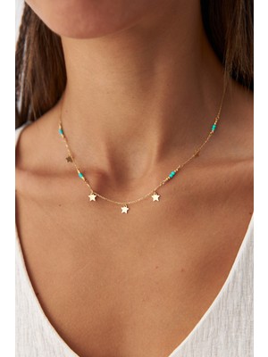 Yavuz Kuyumculuk 14 Ayar Altın Mavi Sıralı Yıldız Kolye