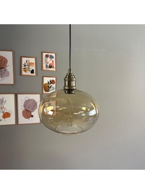 Bamyum Solvia Cam Bal Rengi Tekli Avize Lale Başlık Retro Sarkıt Lamba Salon Aydınlatma