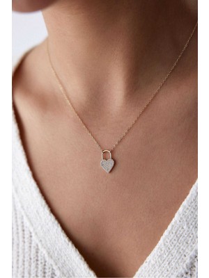 Yavuz Kuyumculuk 14 Ayar Altın Taşlı Kilit Kalp Kolye