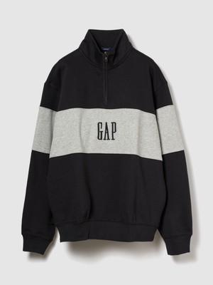 Gap Erkek Siyah Vintagesoft Colorblock Gap Logo Yarım Fermuarlı Sweatshirt