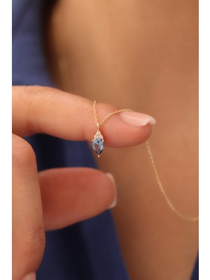 Yavuz Kuyumculuk 14 Ayar Altın Oval Safir Kolye