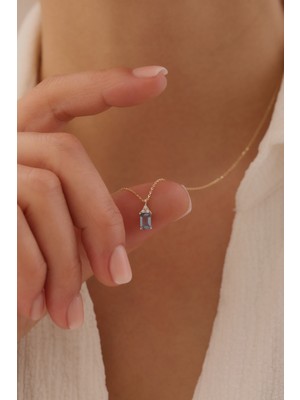 Yavuz Kuyumculuk 14 Ayar Altın Dikdörtgen Safir Kolye