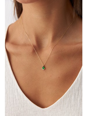 Yavuz Kuyumculuk 14 Ayar Altın Damla Zümrüt Kolye