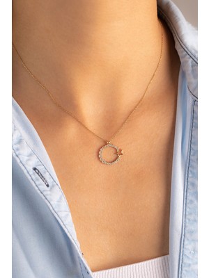 Yavuz Kuyumculuk Altın Taşlı Ay Yıldız Kolye