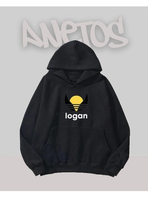 Anetos Logan Tasarım Siyah Ön Baskılı Sweatshirt