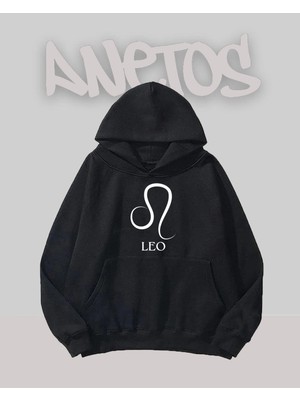 Anetos Leo Tasarım Siyah Ön Baskılı Sweatshirt